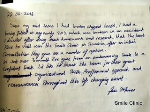 Hand written testimonial