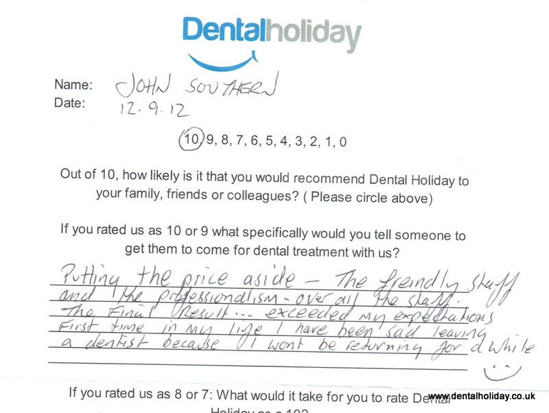 Hand written dental treatment review